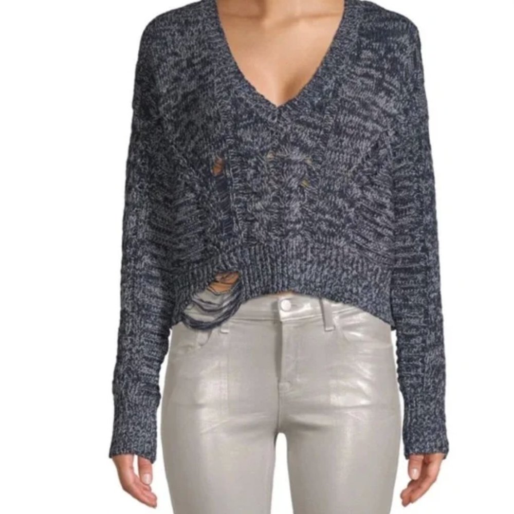 Wildfox Cropped Blue/Grey Distressed Sweater (XS)